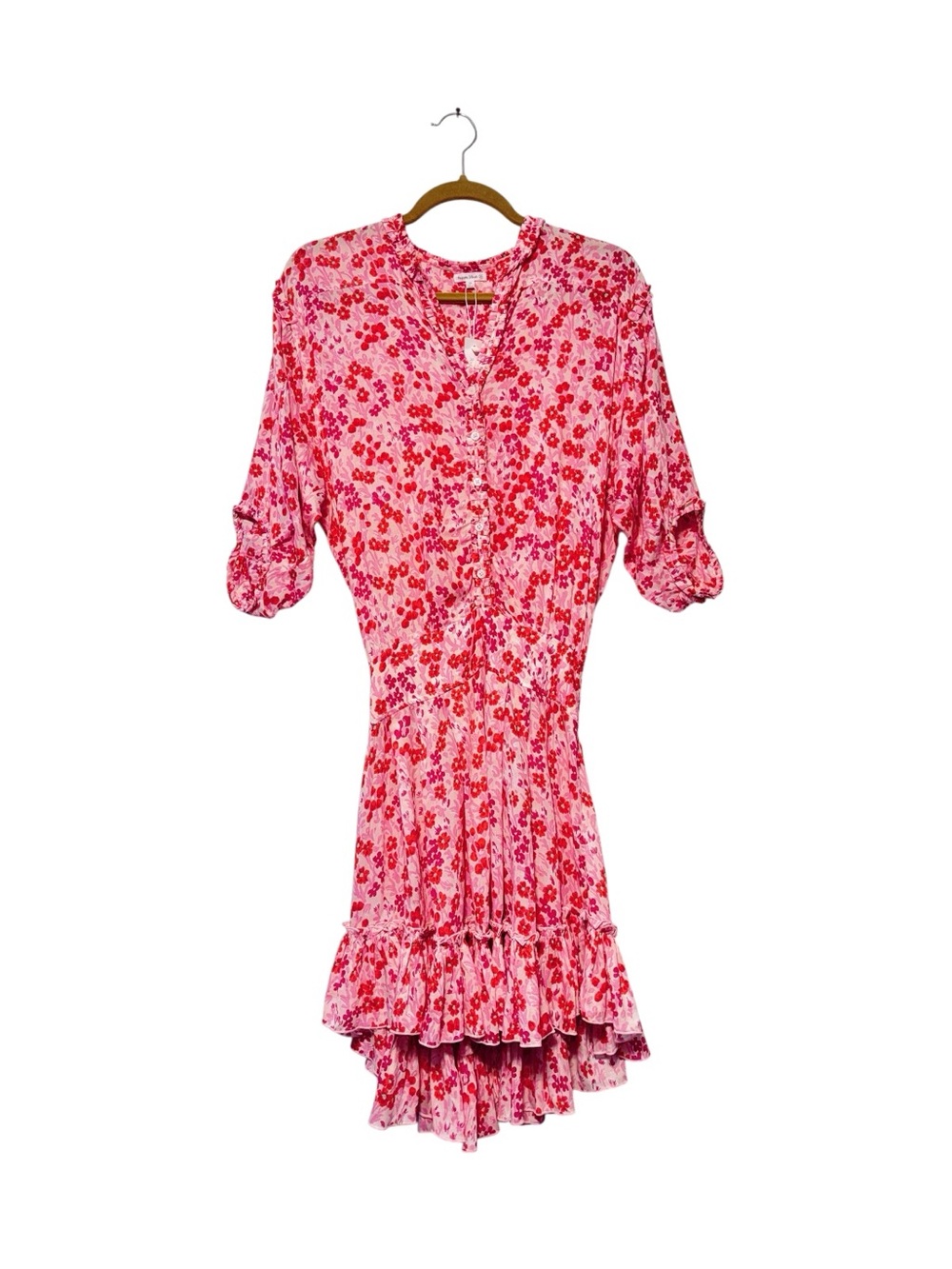 Poupette St Barth Caline V Floral Hi-Low Hem Mini Dress XS NWT